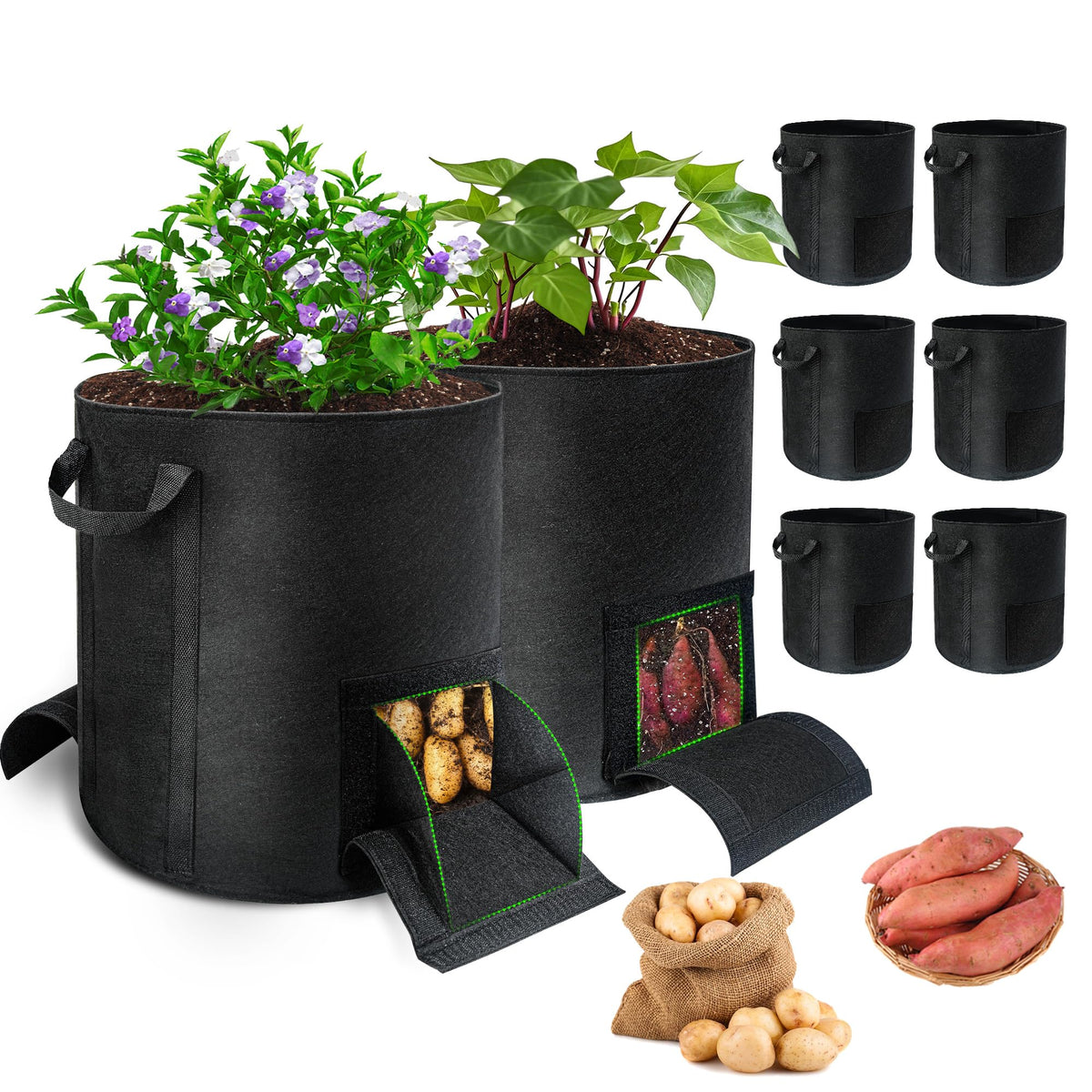 Mulctun 15 Gallon Potato Grow Bags front view with dual windows