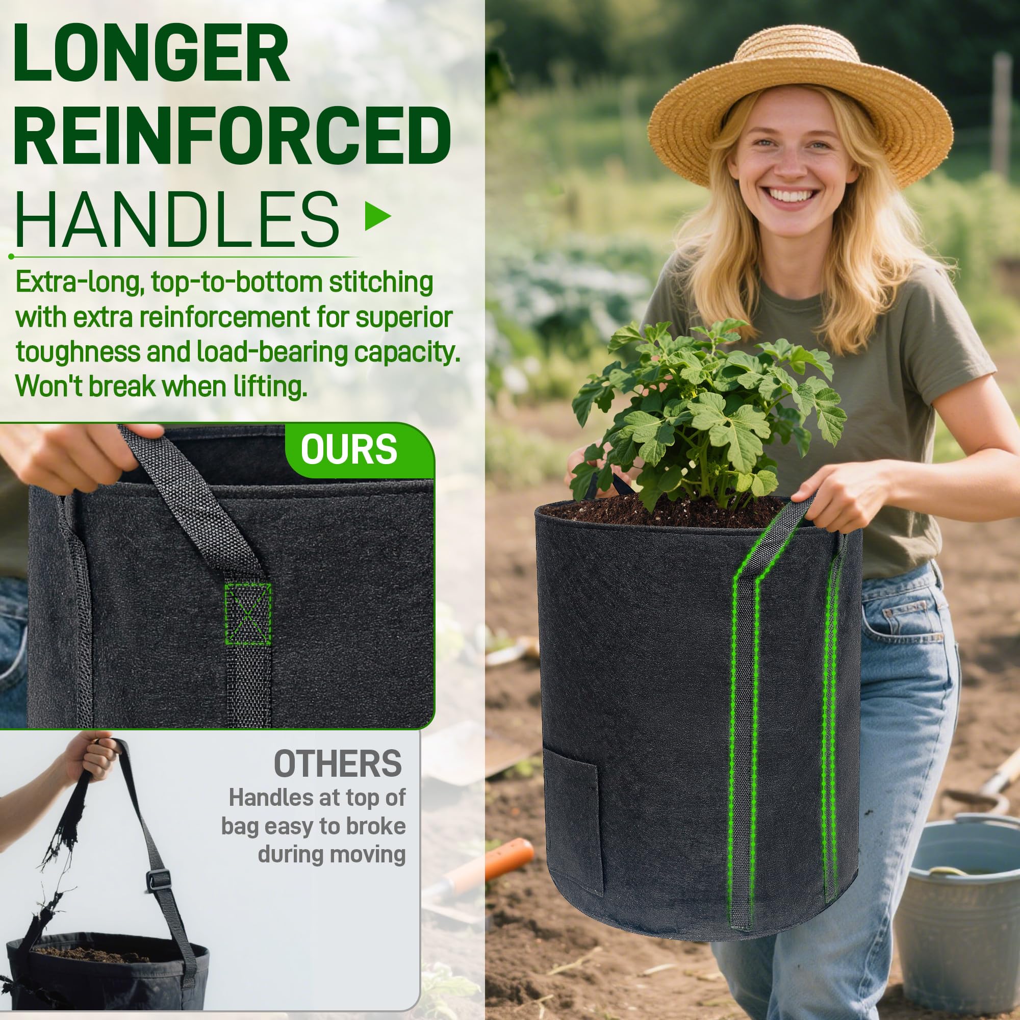 Mulctun grow bags displayed in a garden setting