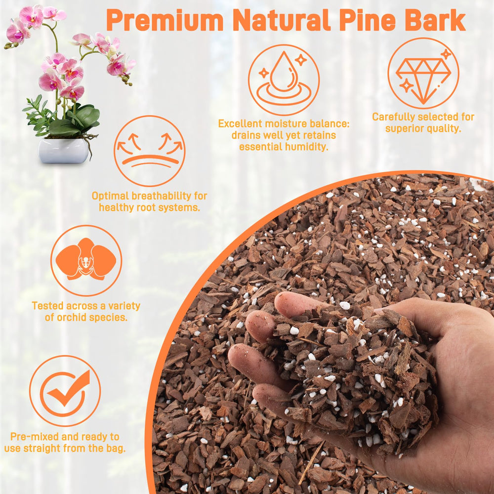 Mulctun Orchid Bark Mix with orchids in pot