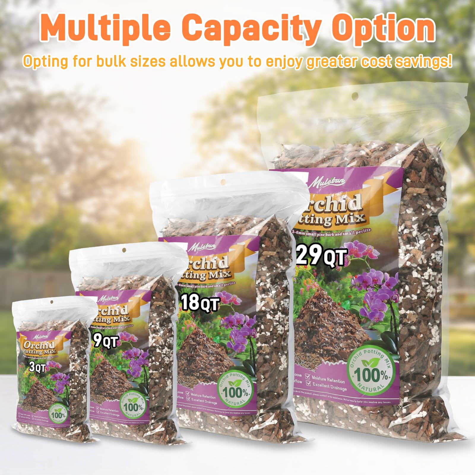 Mulctun Orchid Bark Potting Mix with perlite and pine bark