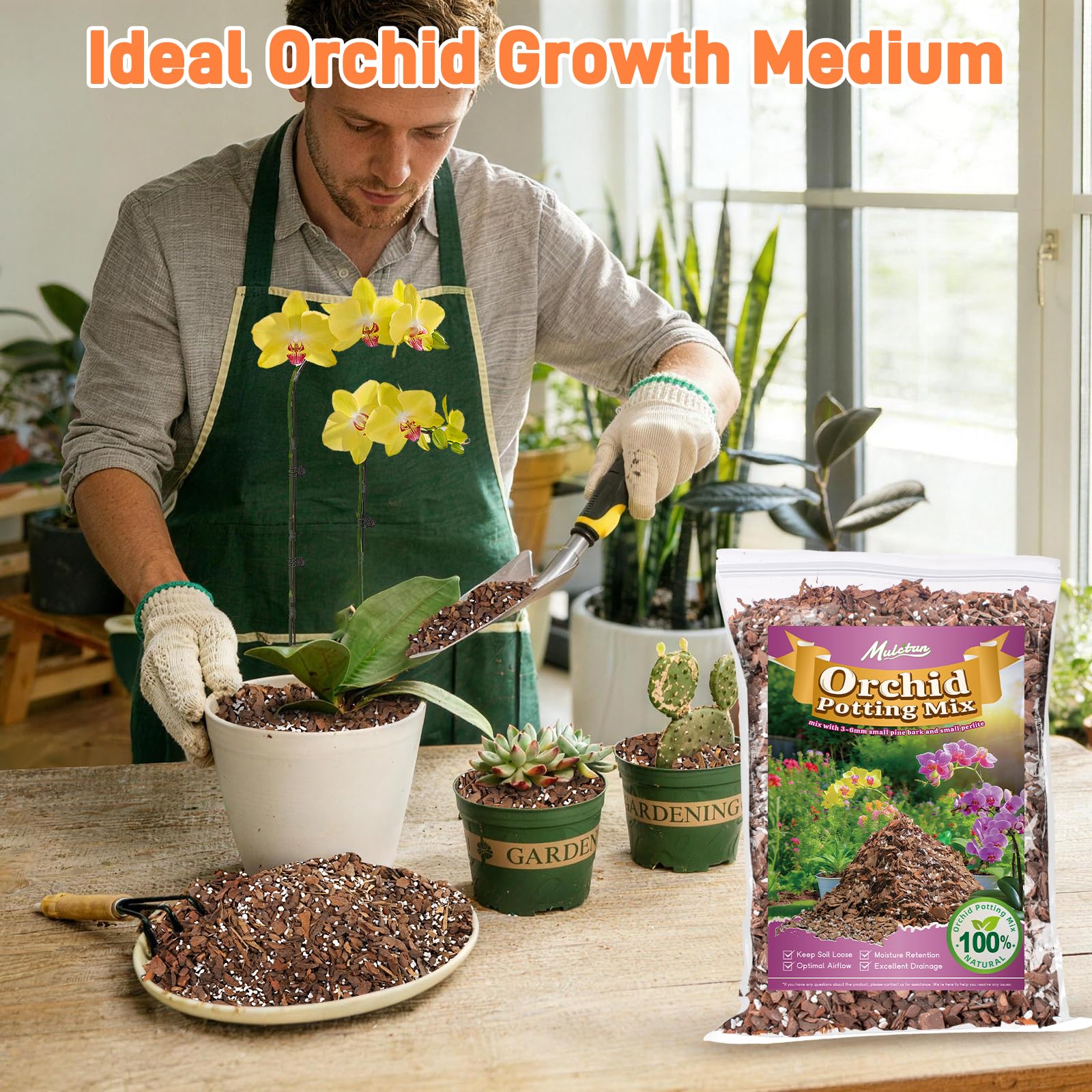 Mulctun Orchid Mix showing pine bark and perlite