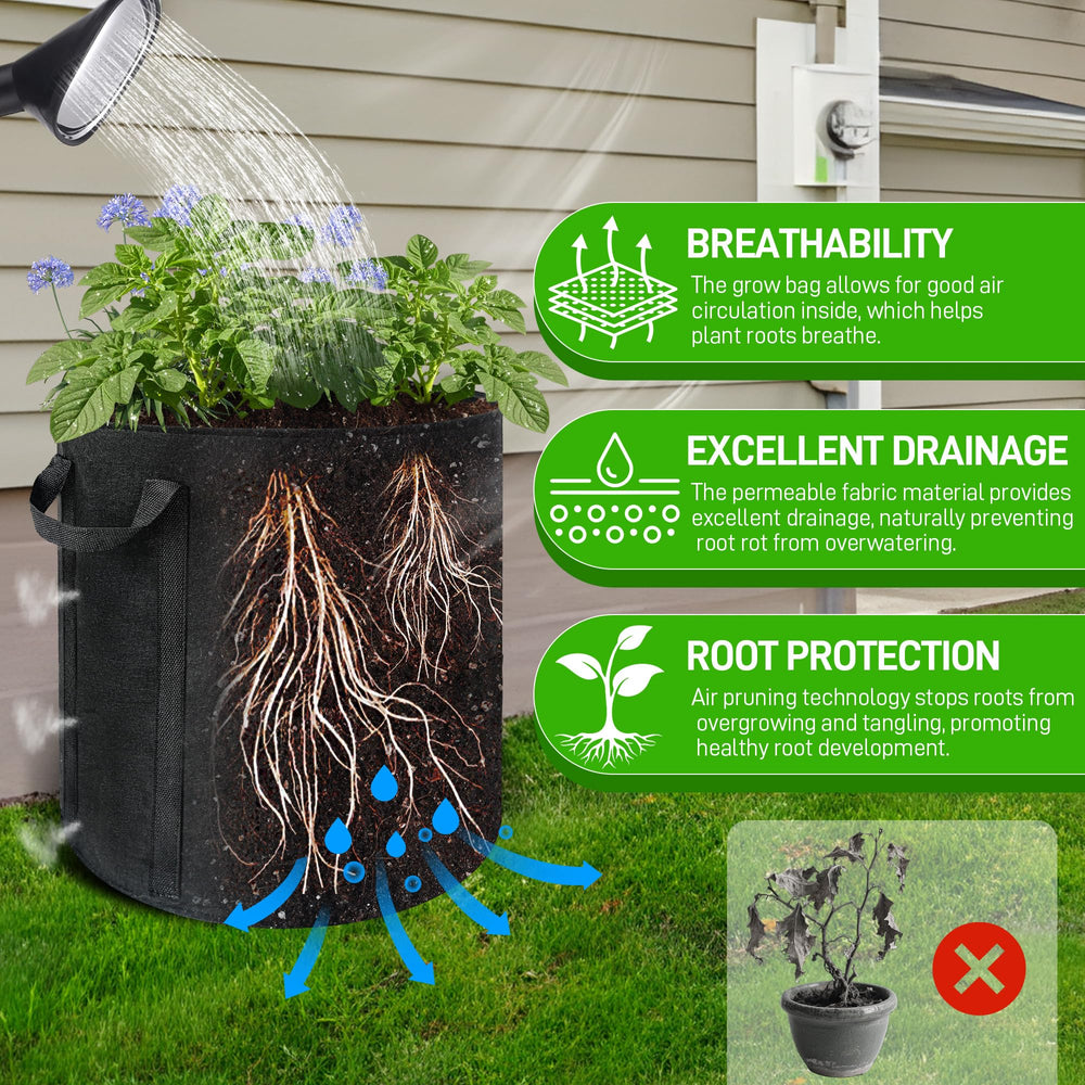 Mulctun Potato Grow Bags displayed on a patio