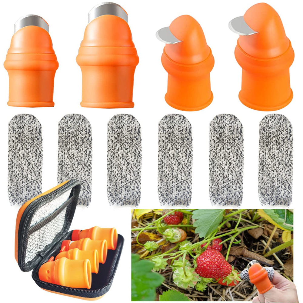 Mulenn Garden Silicone Thumb Knife Set with orange knives and finger cots