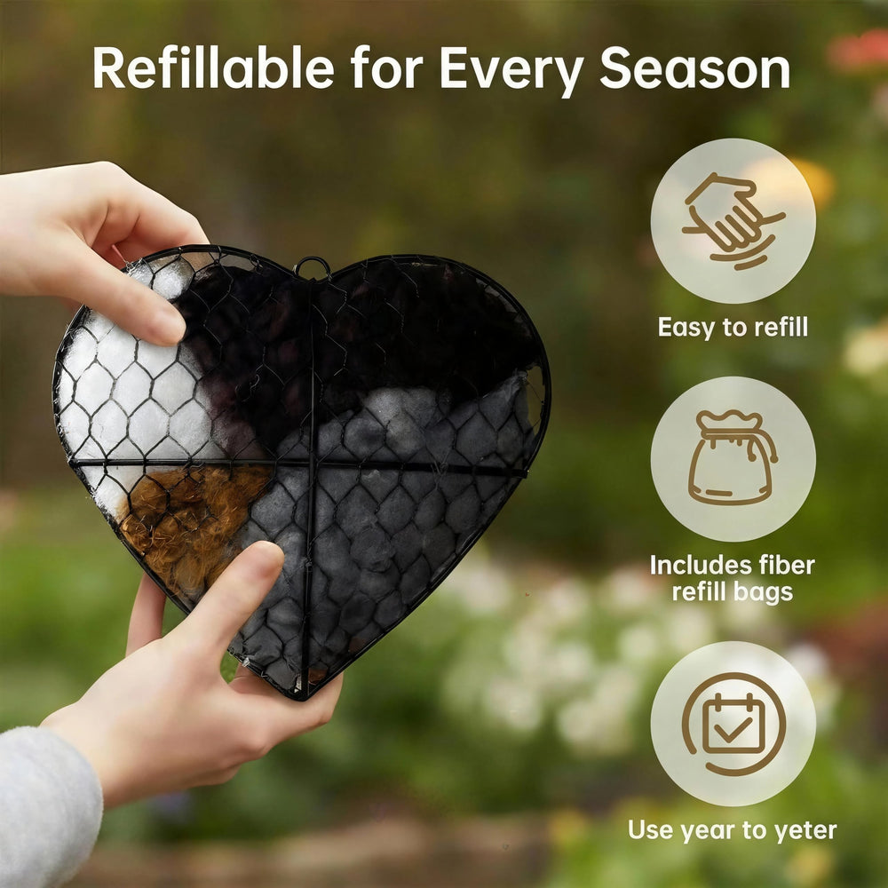 Multicolor alpaca fiber inside the heart-shaped holder for bird nesting