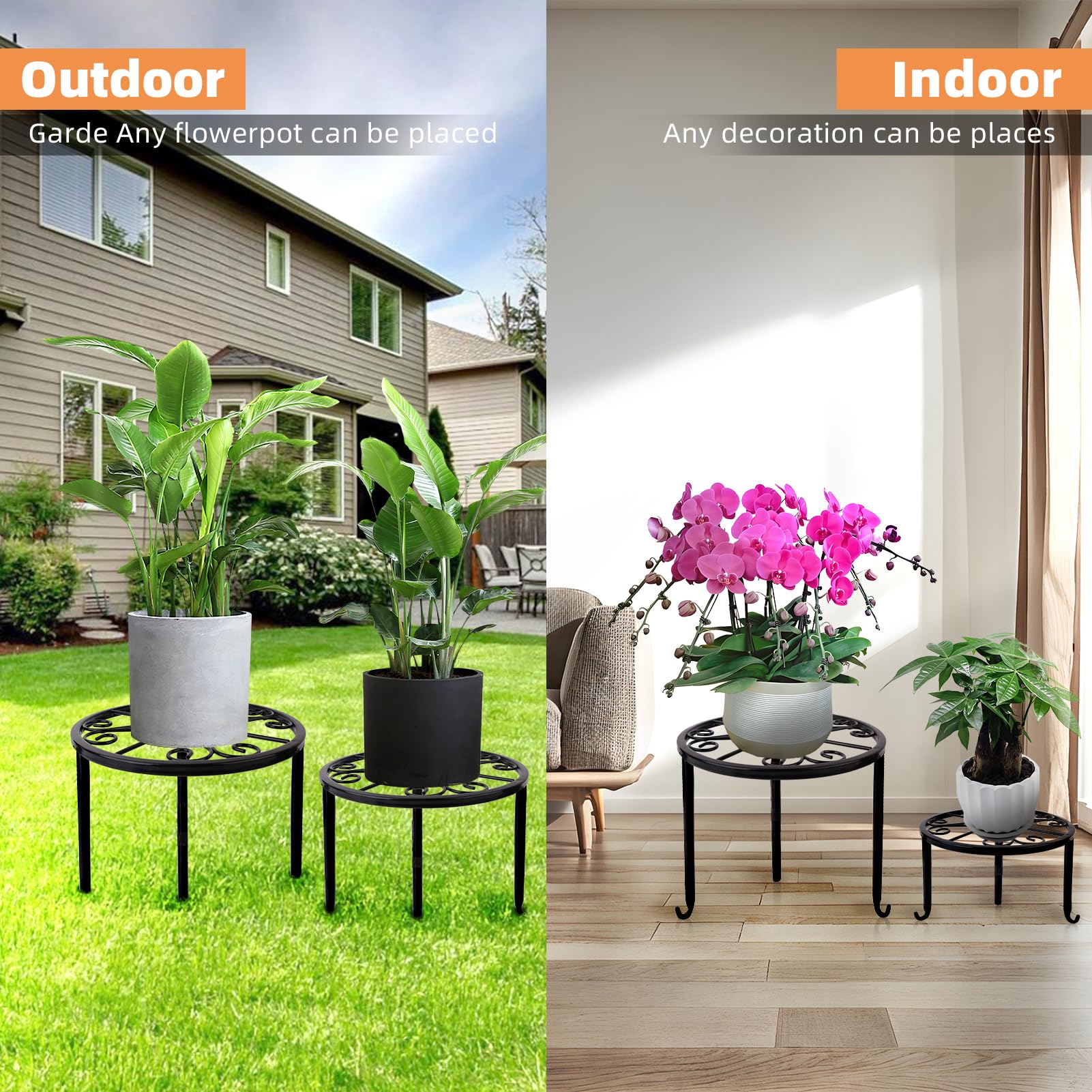 Multiple Acteomsly plant stands in a living room setting