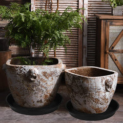Multiple Bleuhome plant saucers stacked together