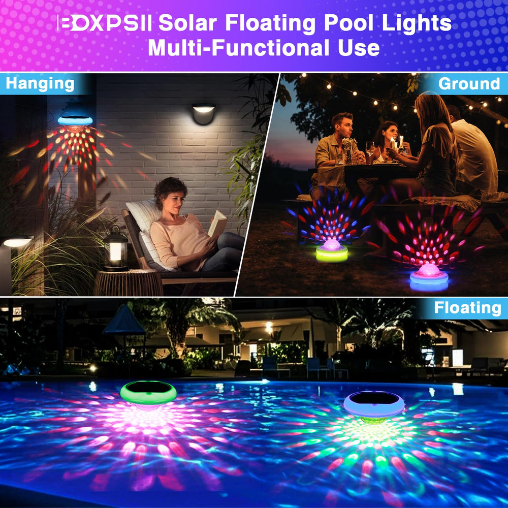 Multiple BOXPSII Floating Pool Lights in a garden setting