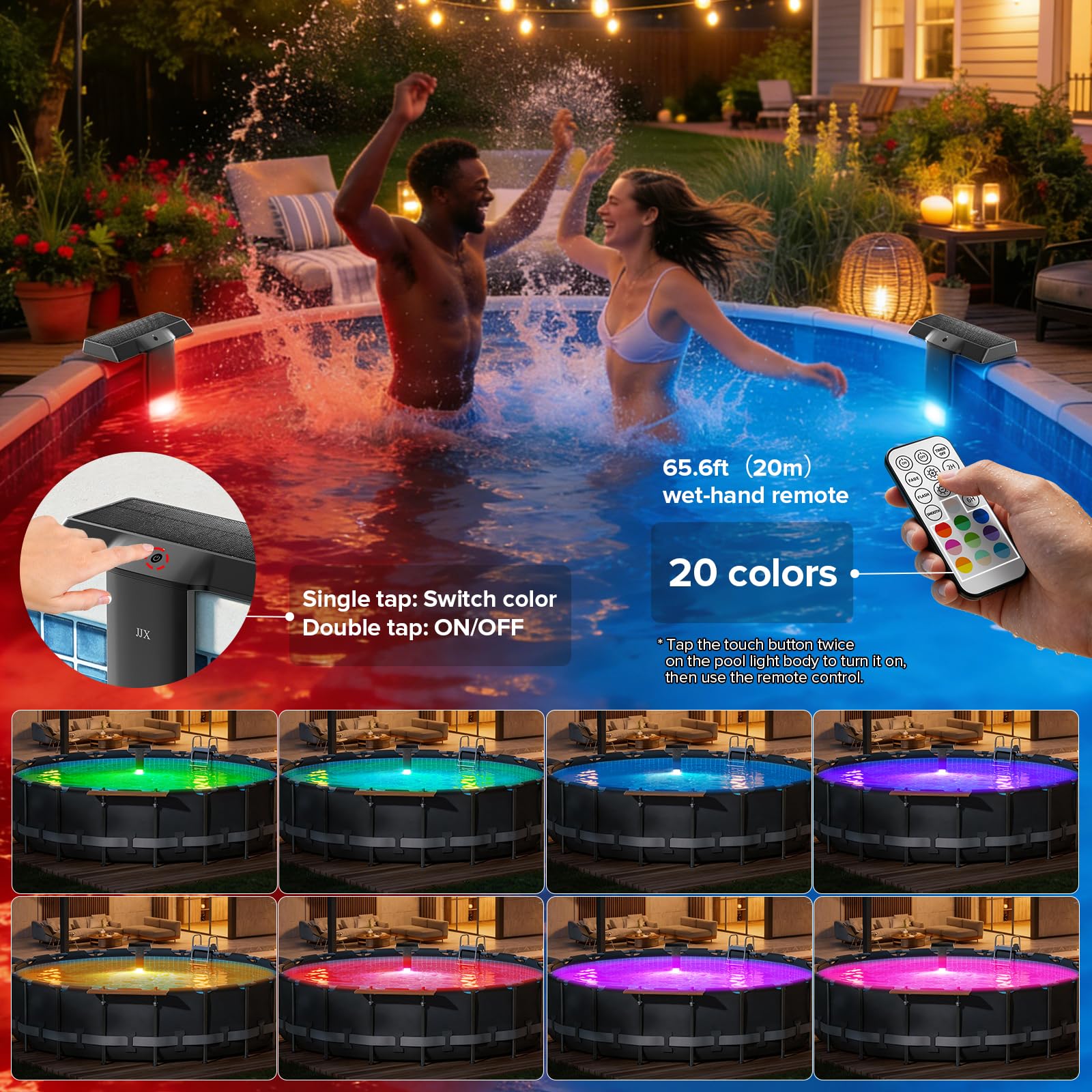 Multiple colours displayed by JJX Solar Pool Light