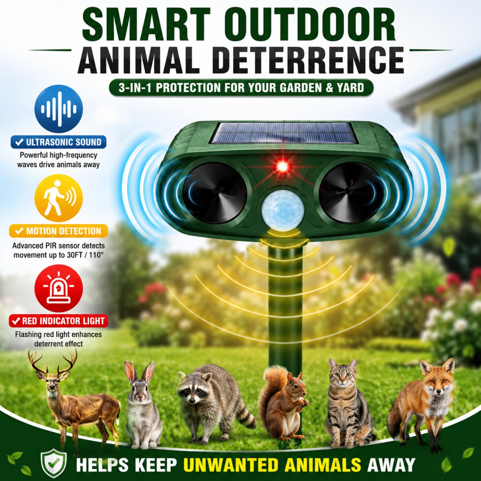 Multiple JahyElec Ultrasonic Deer Repellent Devices staked in a row