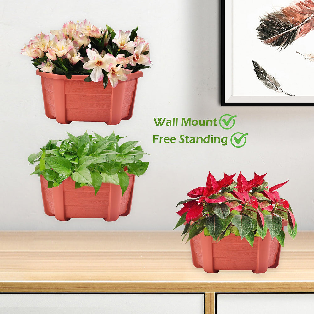 Multiple ORIMERC 9.8 inch hanging planters installed on a balcony