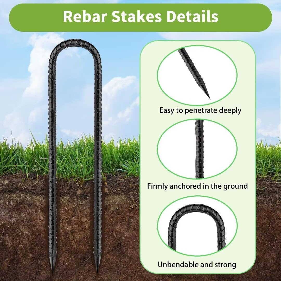 Multiple QNLONG Rebar Stakes in use securing a tent