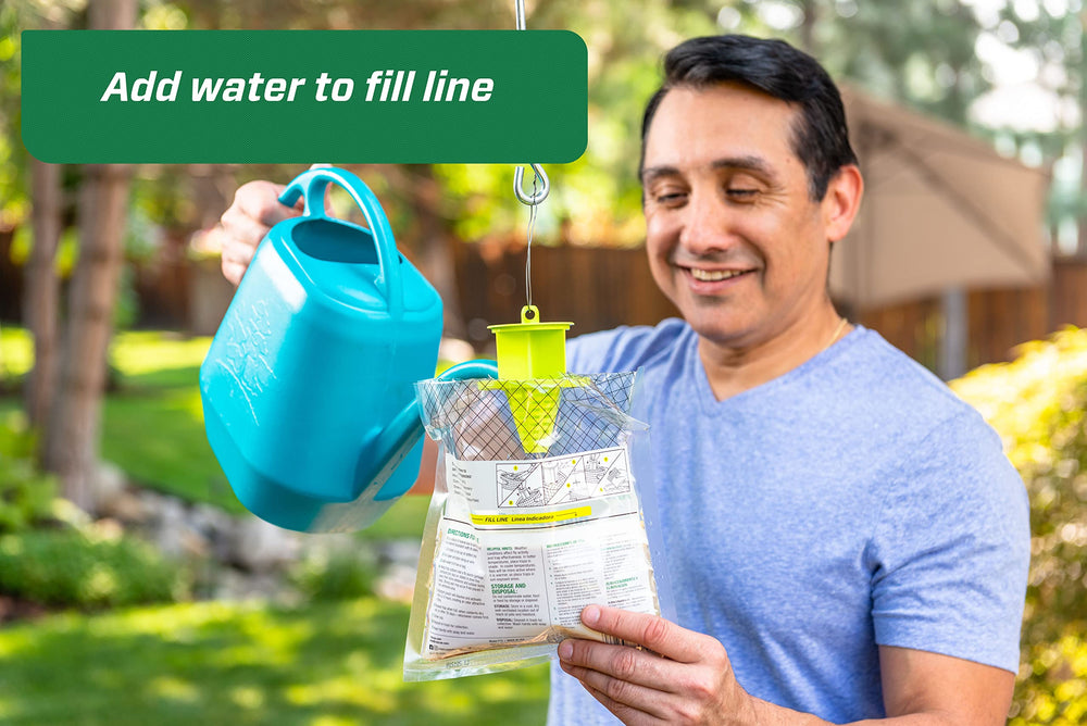 Multiple RESCUE! fly traps set up in a backyard