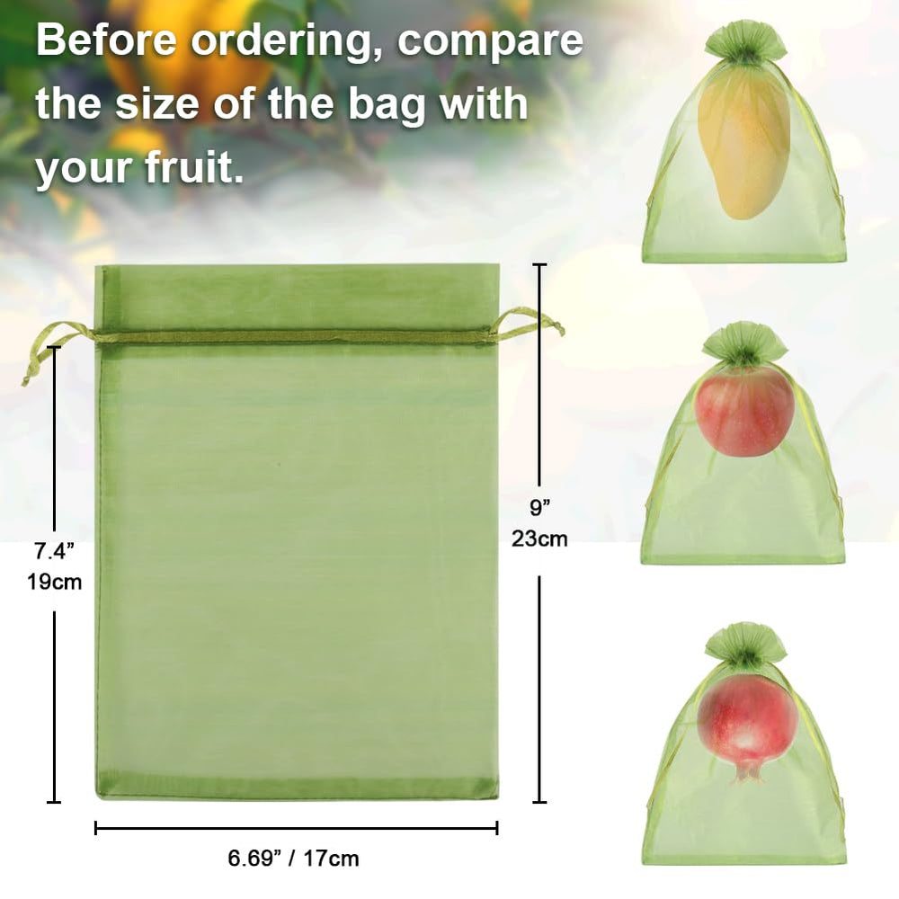 Multiple Shintop fruit bags arranged in a green background