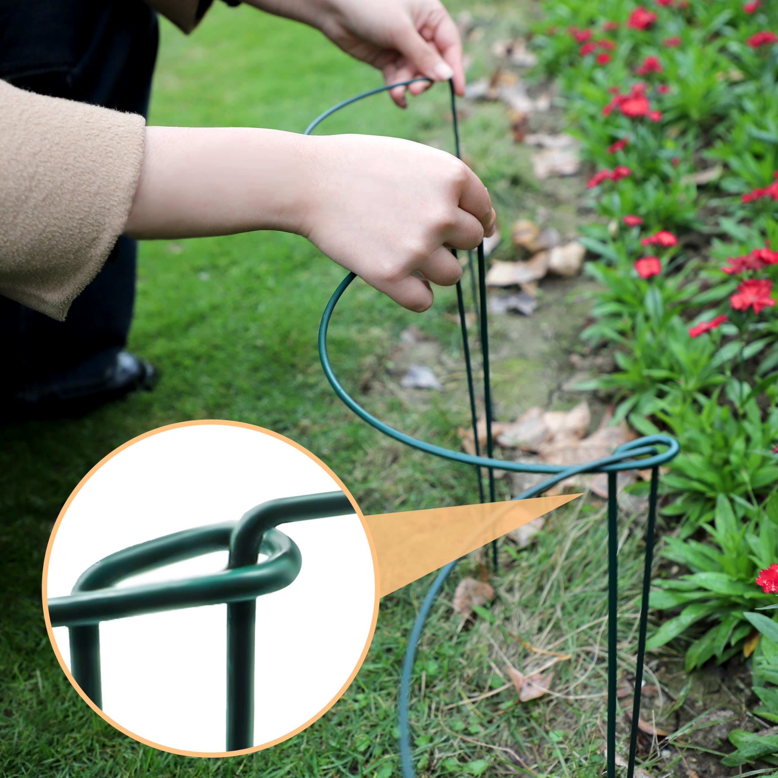 Multiple TCBWFY plant support stakes arranged in a garden