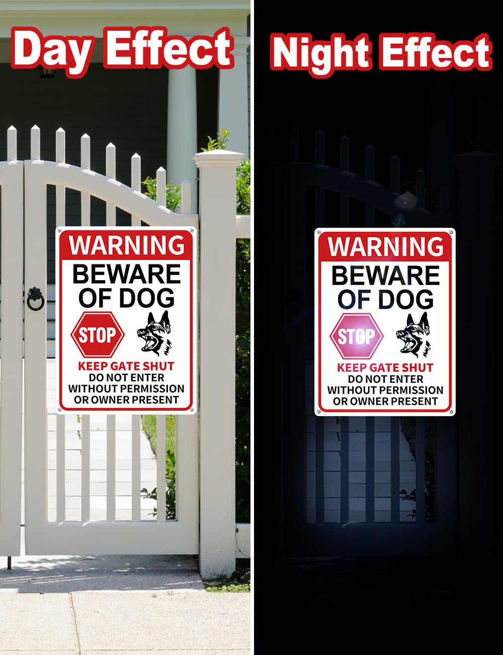 multiwins Beware of Dog Sign installation on a gate