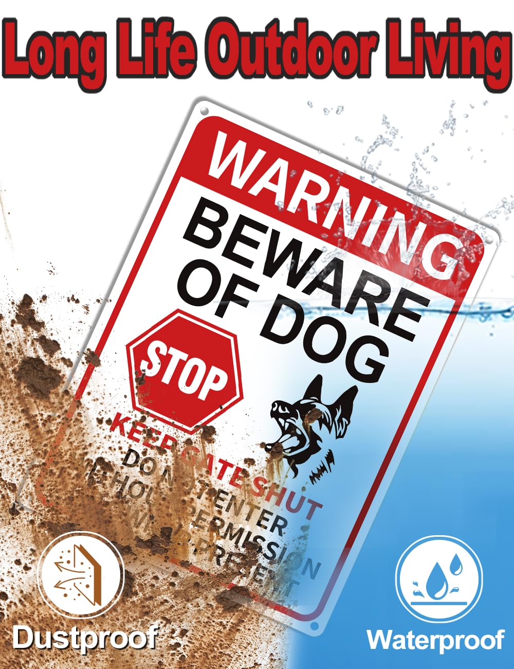 multiwins Beware of Dog Sign reflecting light at night