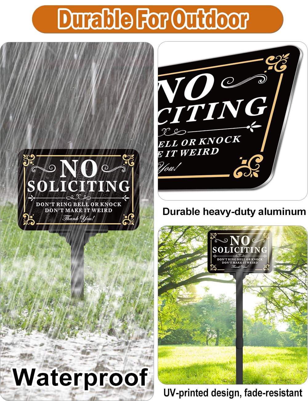 Multiwins No Soliciting Sign close-up highlighting aluminum material