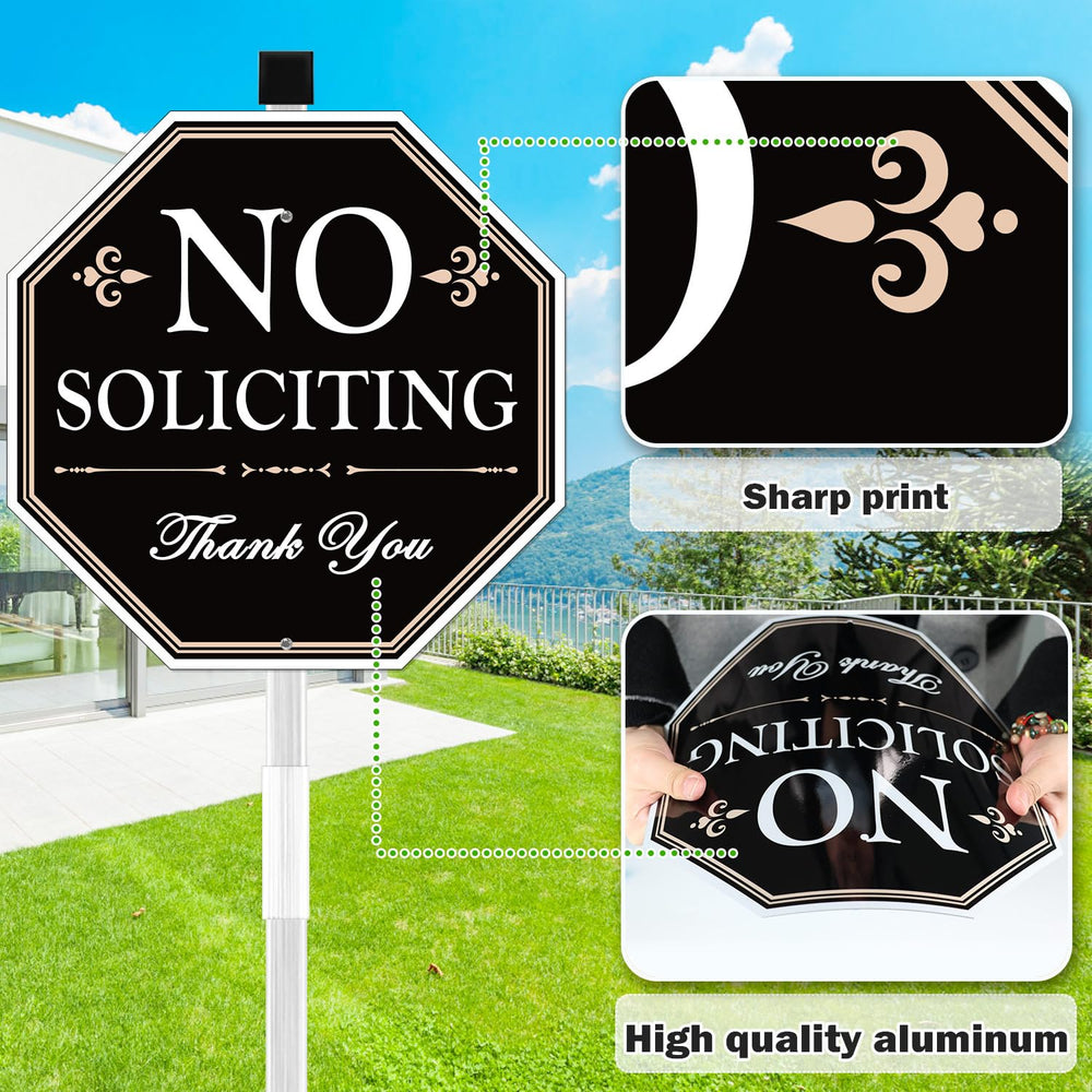 multiwins No Soliciting Sign displayed in a garden
