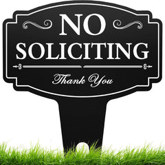 multiwins No Soliciting Sign front view, 14-inch by 11-inch, black and white design