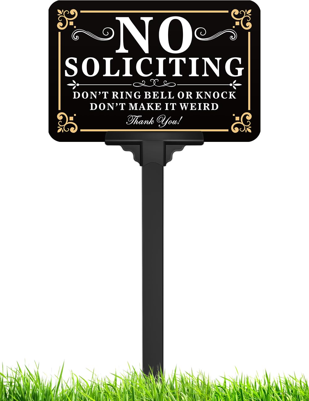 Multiwins No Soliciting Sign front view, adjustable height feature displayed
