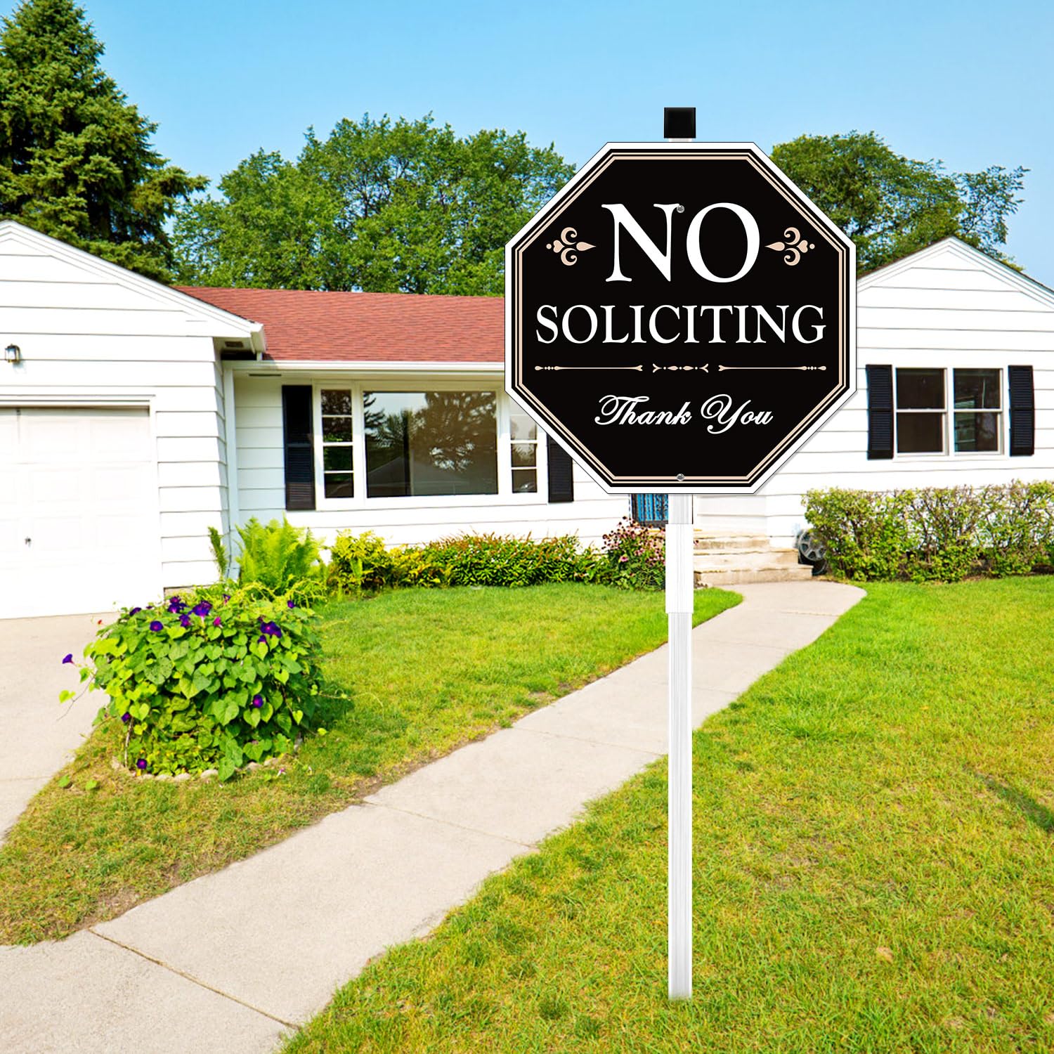 multiwins No Soliciting Sign in outdoor setting
