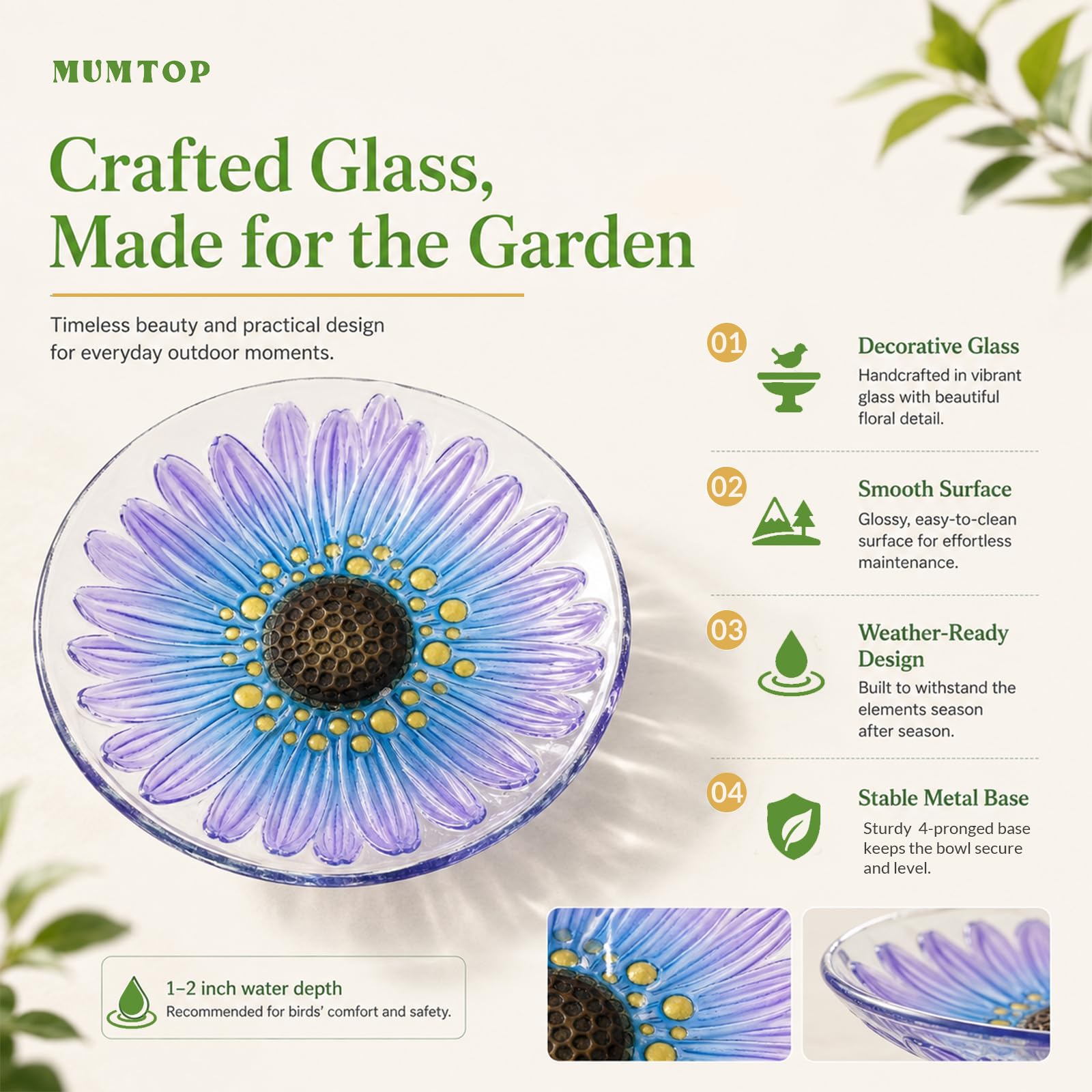 MUMTOP Bird Bath assembled with metal stake