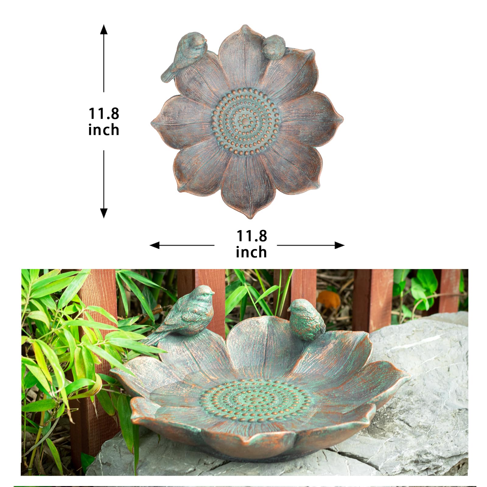 MUMTOP Bird Bath bronze bowl filled with water in garden