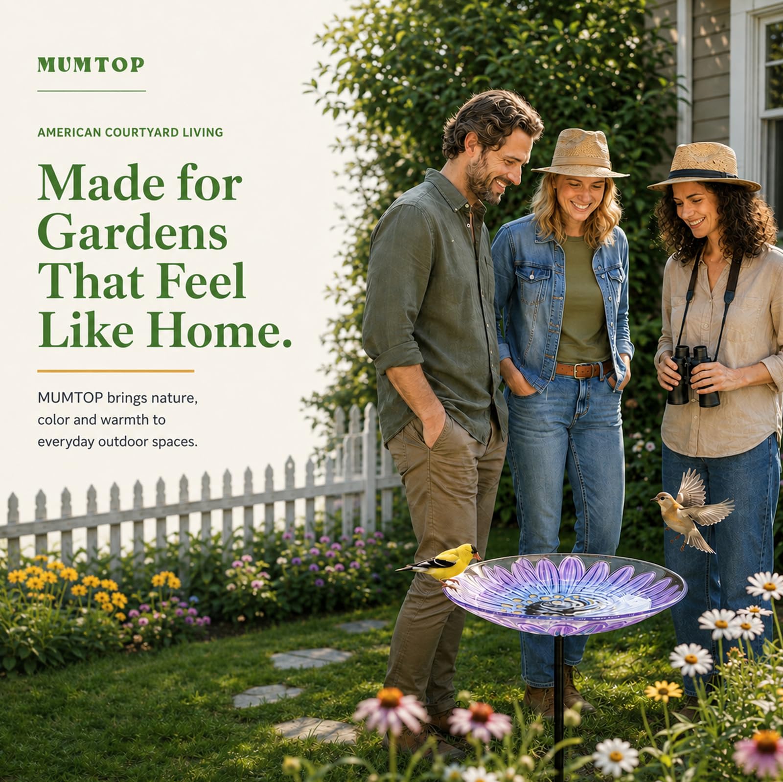 MUMTOP Bird Bath displayed in vibrant garden