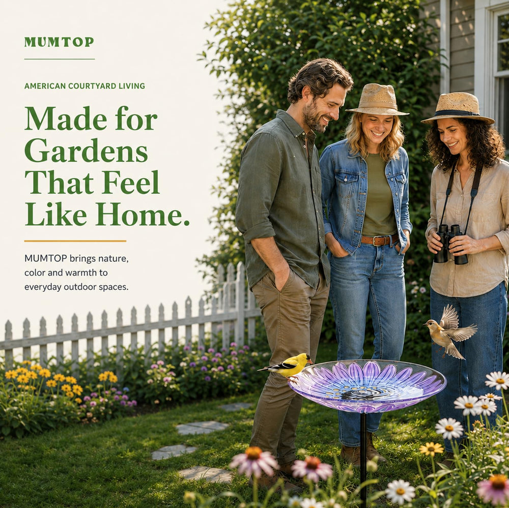 MUMTOP Bird Bath displayed in vibrant garden