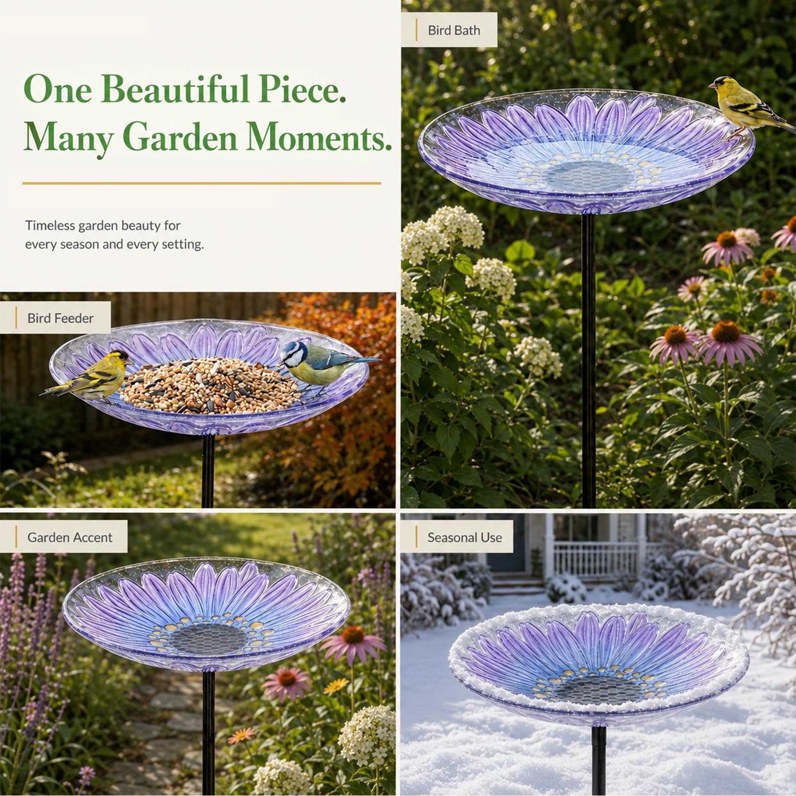 MUMTOP Bird Bath filled with seeds for feeding birds