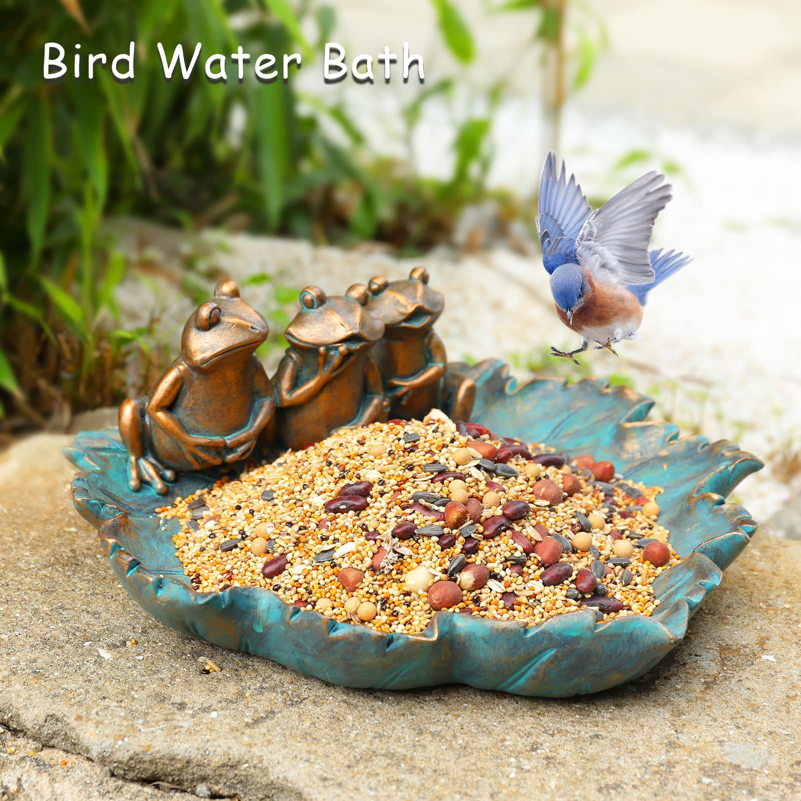 MUMTOP Bird Bath on garden table with frogs decoration