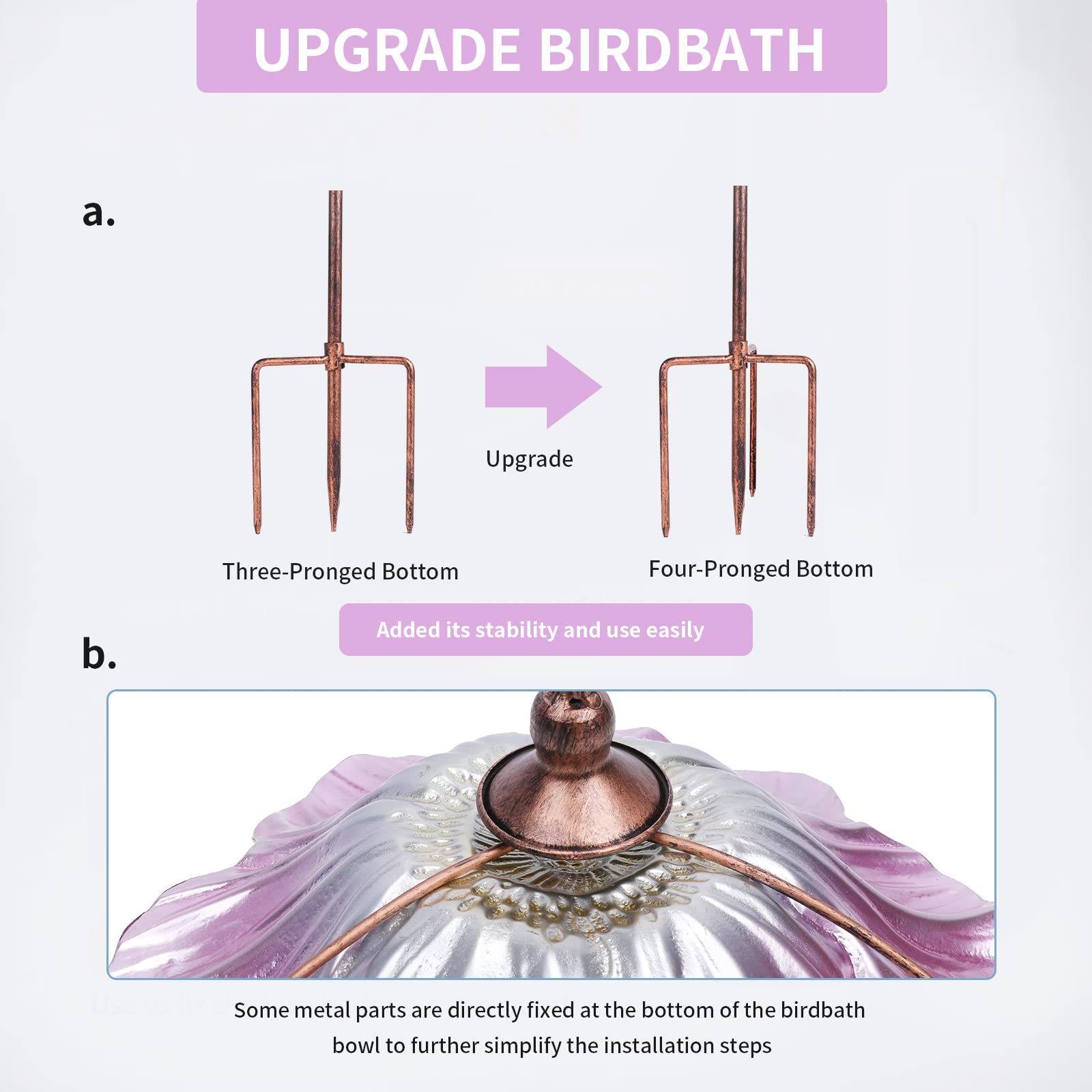 MUMTOP Birdbath metal parts arranged for assembly