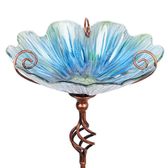 MUMTOP Glass Birdbath Blue bowl with metal stake