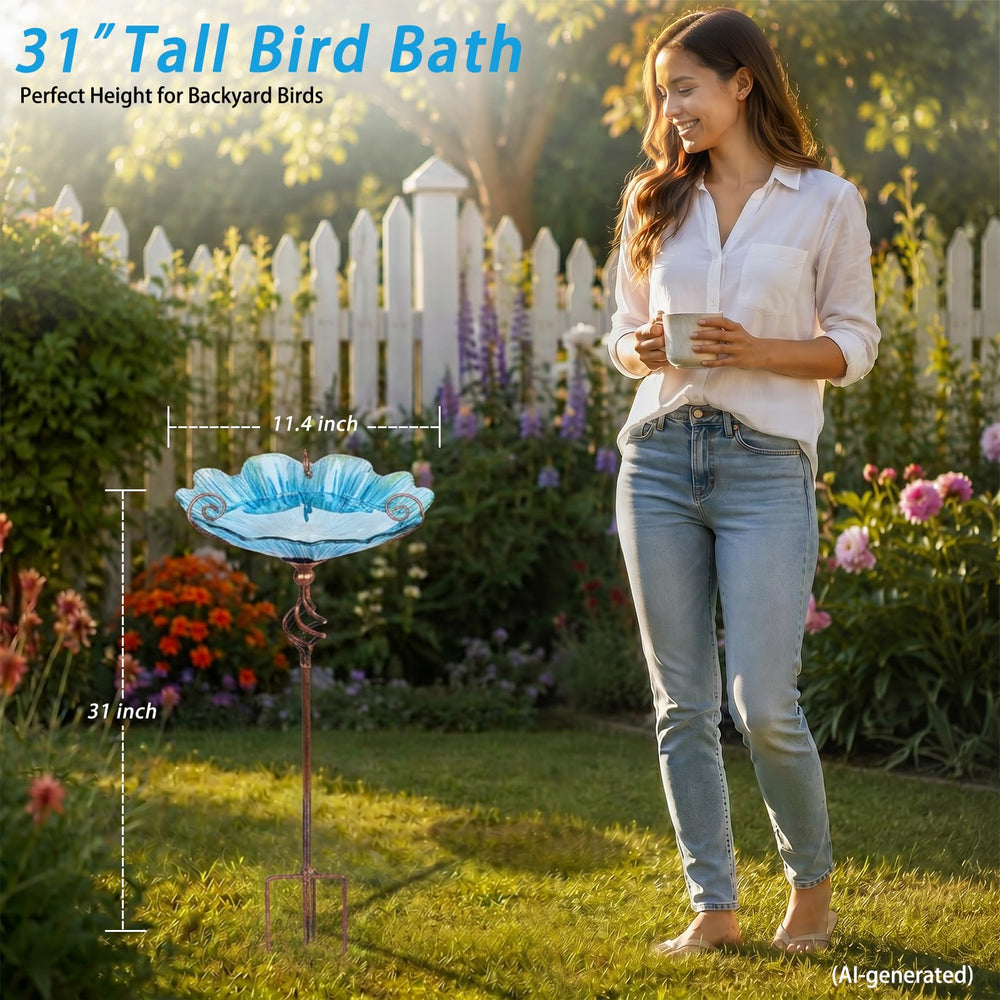 MUMTOP Glass Birdbath with colourful design