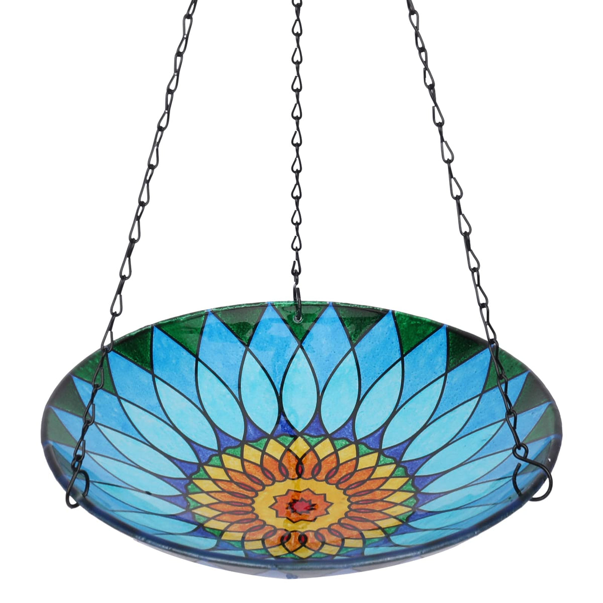 MUMTOP Hanging Bird Bath with kaleidoscope design, blue