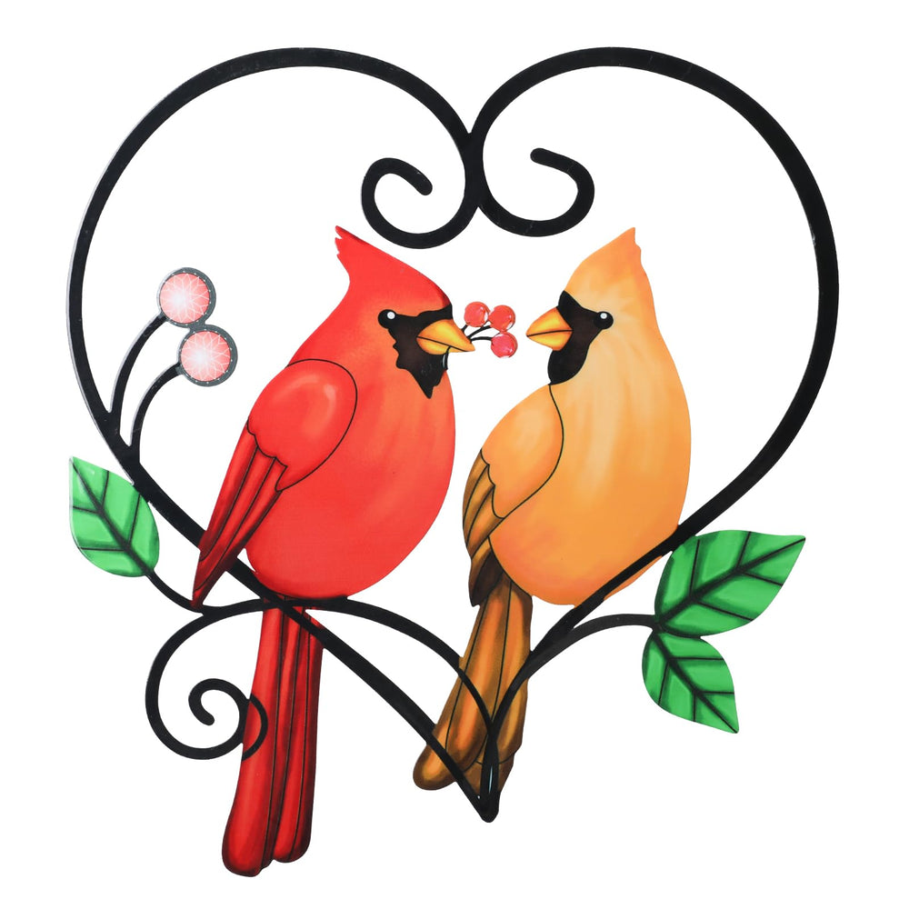 MUMTOP heart-shaped cardinal metal wall art front view with colorful details
