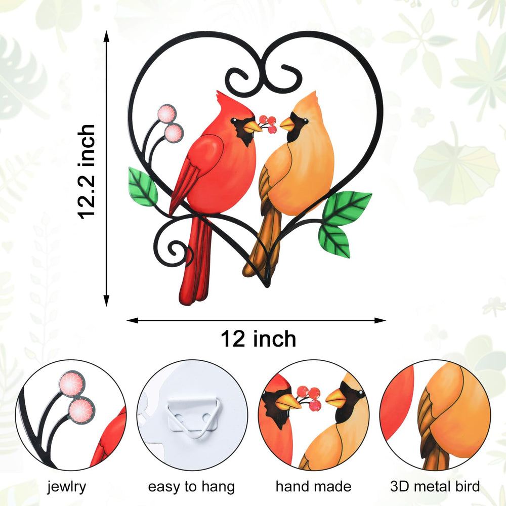 MUMTOP metal wall art showing two cardinals inside a heart shape