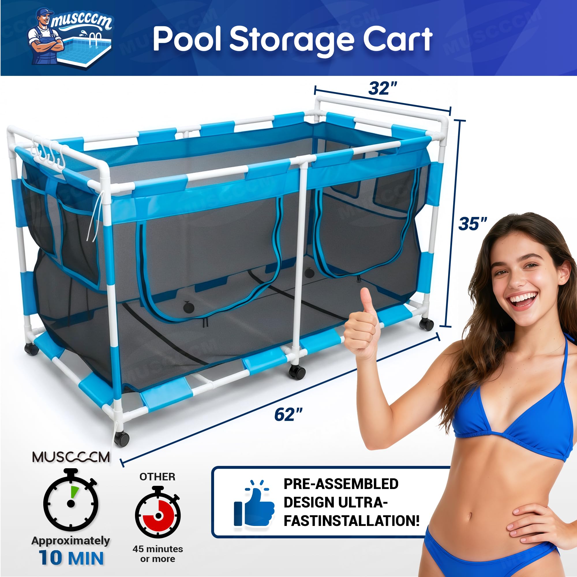 MUSCCCM Pool Float Storage Organizer U-shaped side opening for easy access