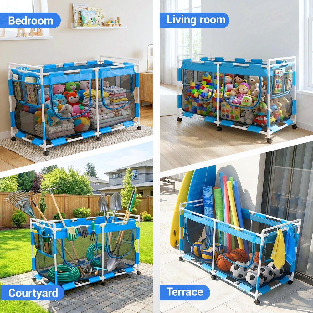 MUSCCCM Pool Float Storage Organizer with floats and toys inside