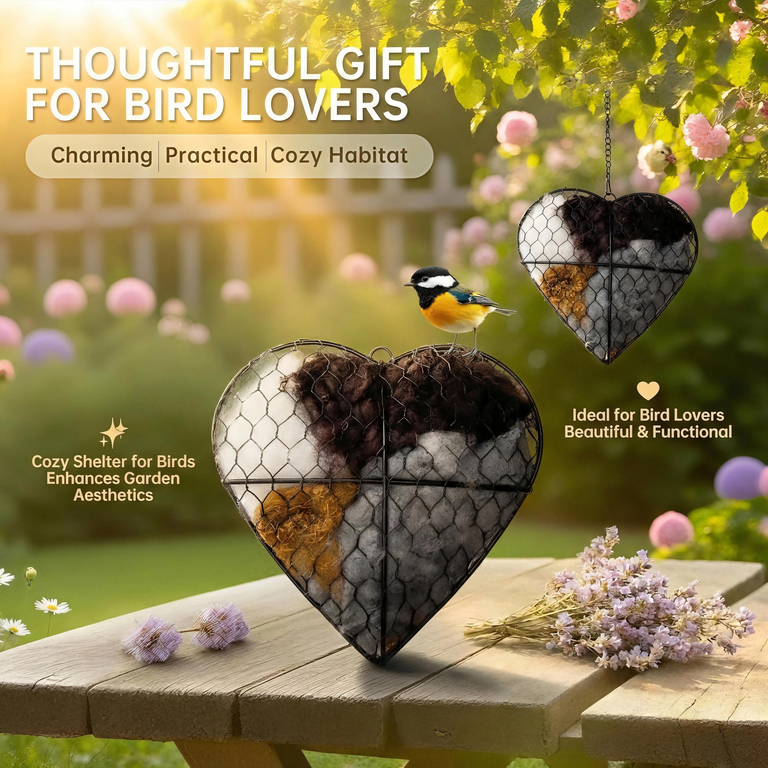 Mustio Fiber Bird Nesting Heart in packaging ready for gifting