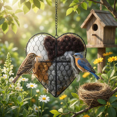 Mustio Handmade Fiber Bird Nesting Heart front view with colorful alpaca fibers