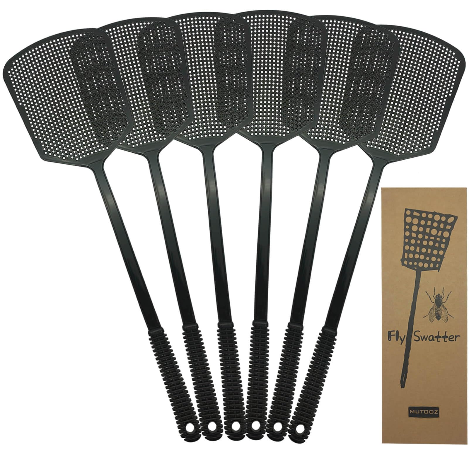 MUTOOZ Fly Swatters Multi Pack – 6 black plastic swatters with ergonomic handles