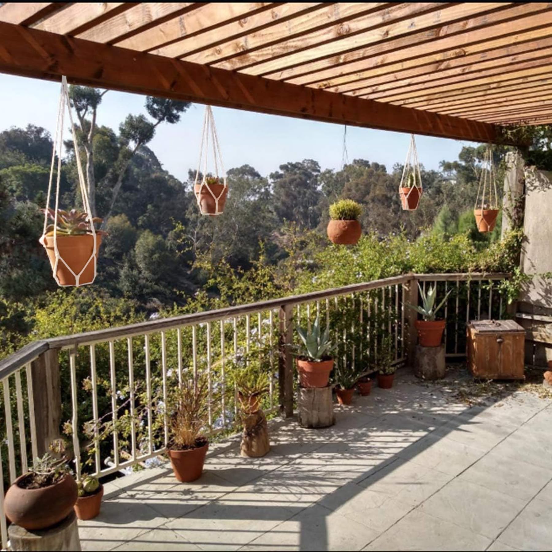 MVOVM Macrame Plant Hanger with various pot types shown