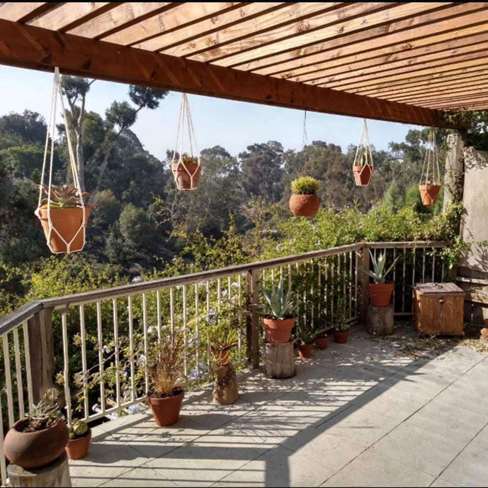MVOVM Macrame Plant Hanger with various pot types shown