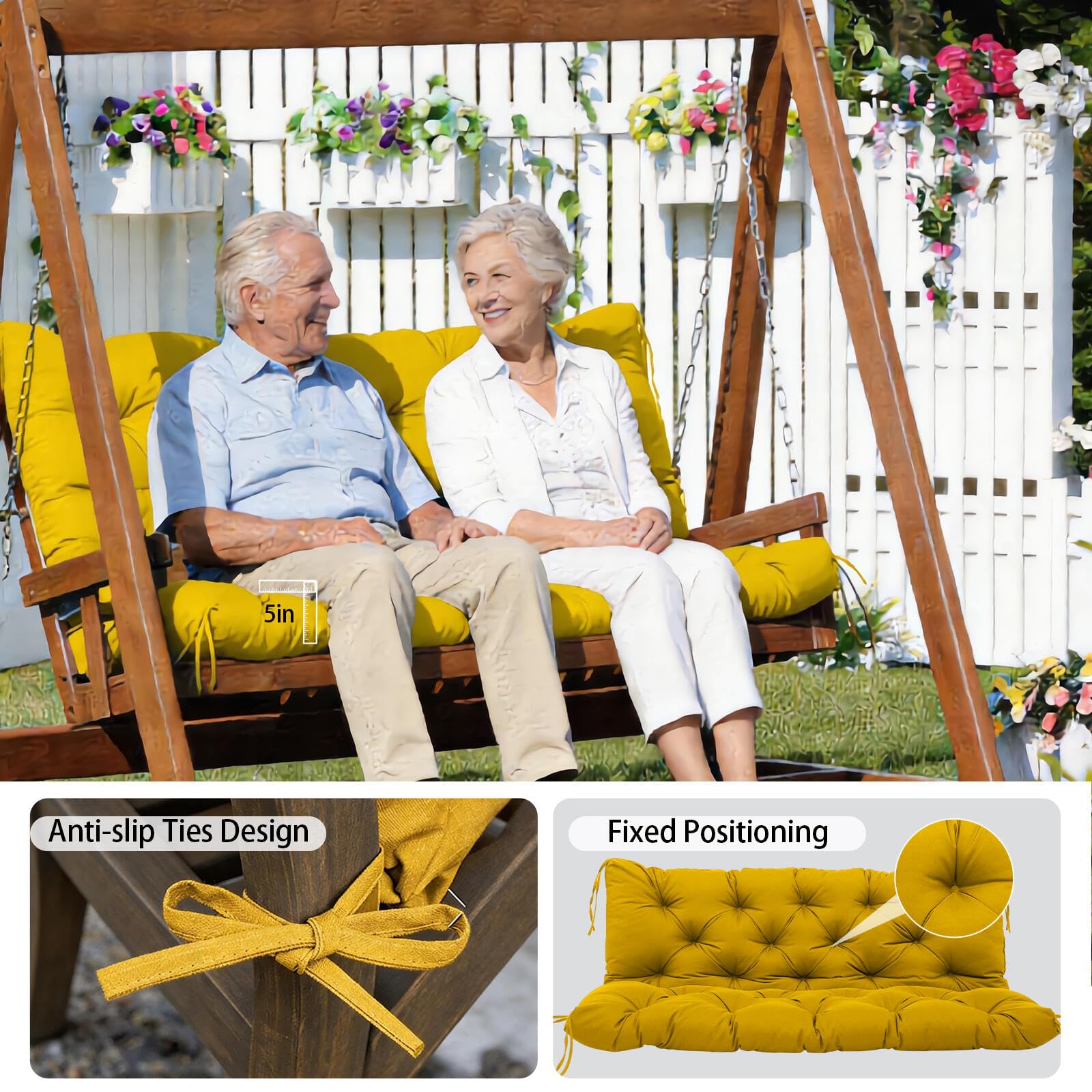 MVRFN 5" Thick Outdoor Porch Swing Cushion on a 2-seater swing