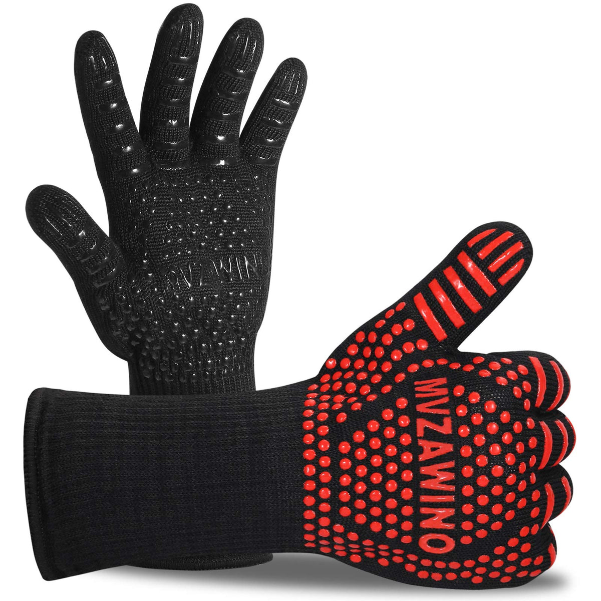 MVZAWINO BBQ Grill Gloves Red and Black Front View