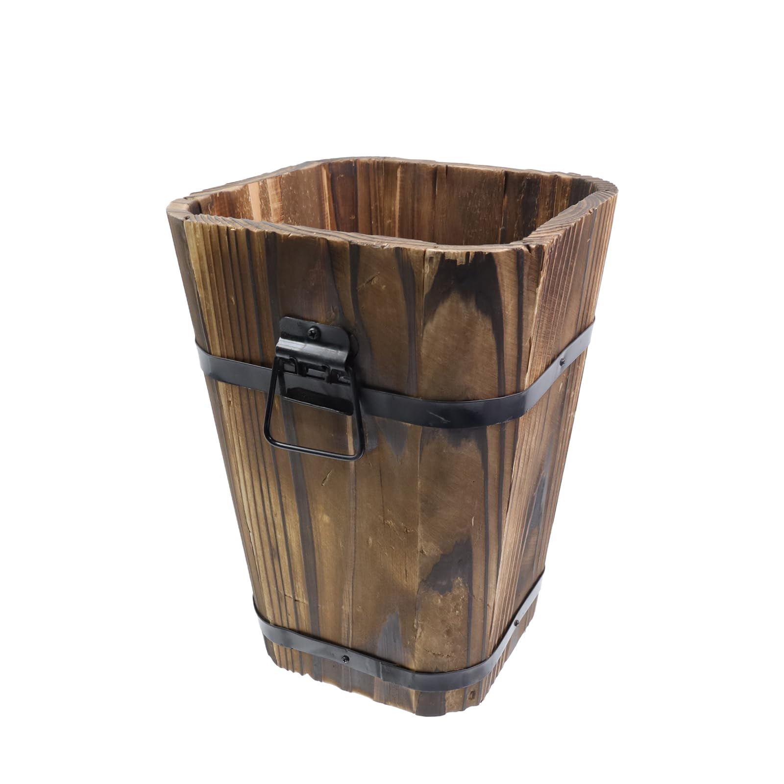 MY MIRONEY Vintage Wooden Barrel Planter front view