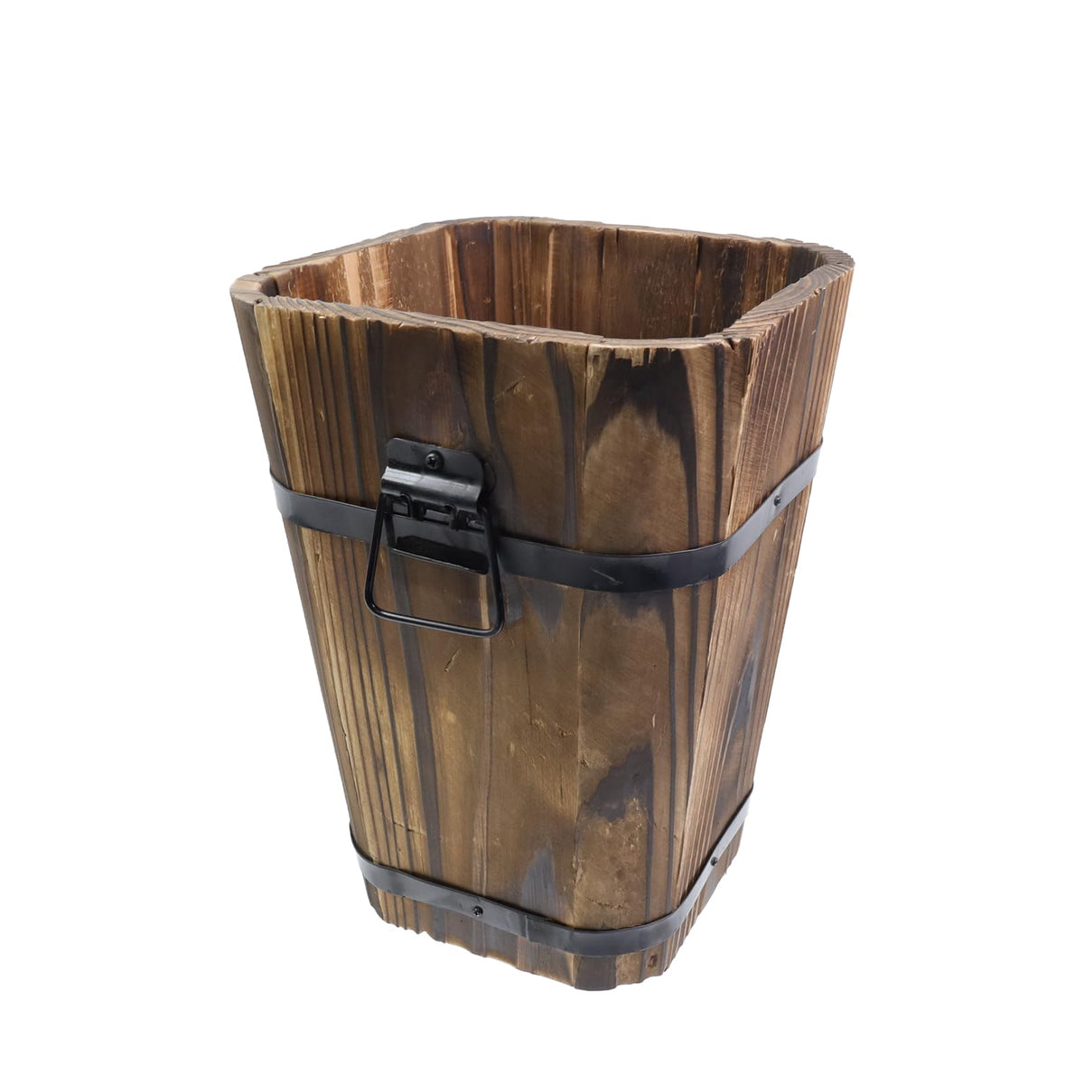 MY MIRONEY Vintage Wooden Barrel Planter front view