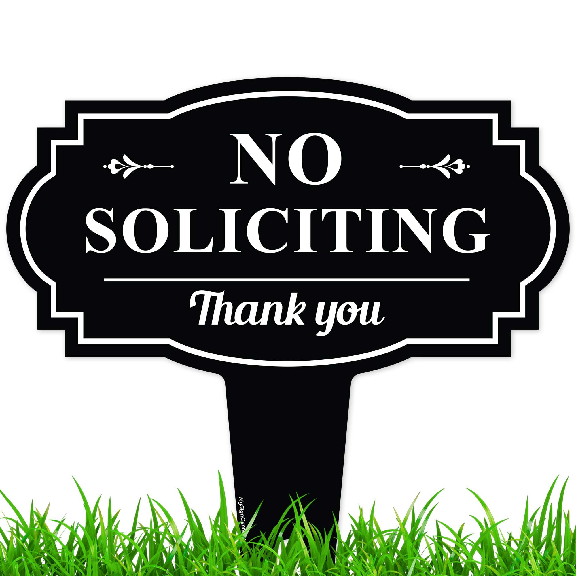 My Sign Center No Soliciting Sign 11x11 inches, black colour front view