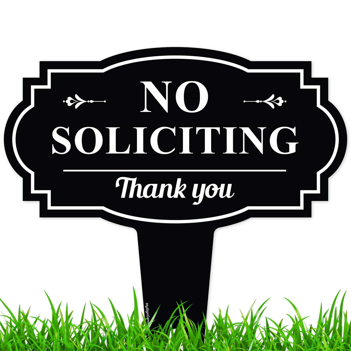 My Sign Center No Soliciting Sign 11x11 inches, black colour front view